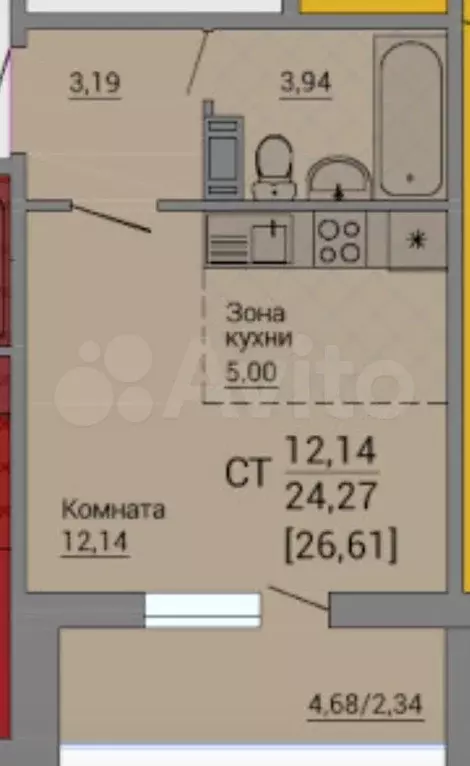 Квартира-студия, 27 м, 7/10 эт. - Фото 0