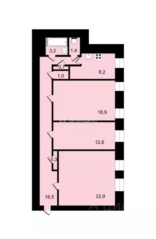 3-к кв. Санкт-Петербург Разъезжая ул., 37 (87.7 м) - Фото 2