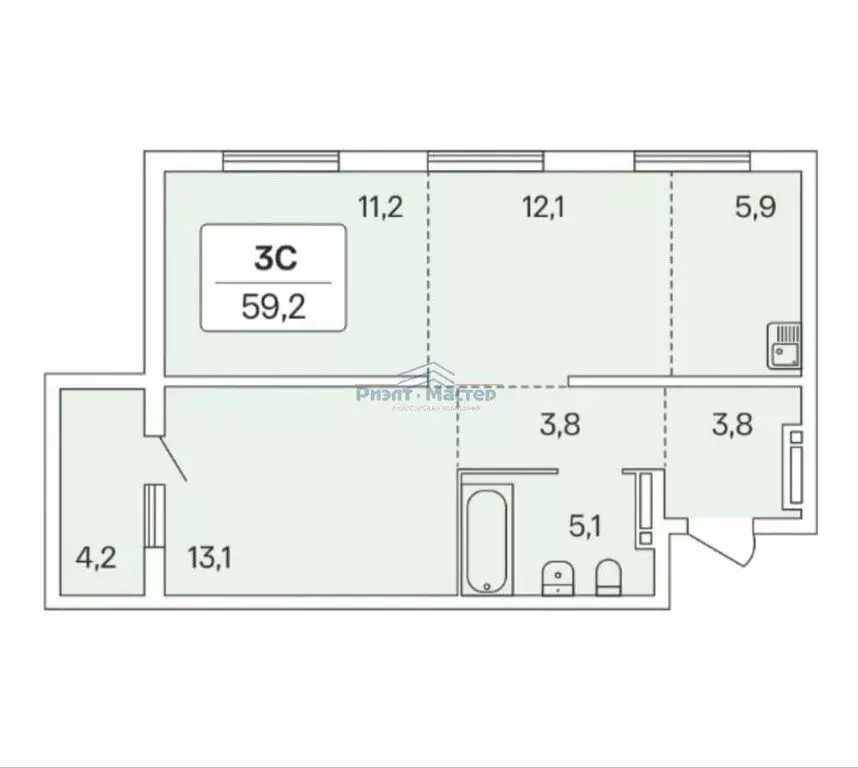 3-комнатная квартира: Новосибирск, Игарская улица, 5 (59.2 м) - Фото 1