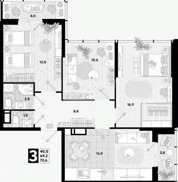 3-к кв. Краснодарский край, Краснодар ул. Западный обход, 57 (73.0 м) - Фото 2