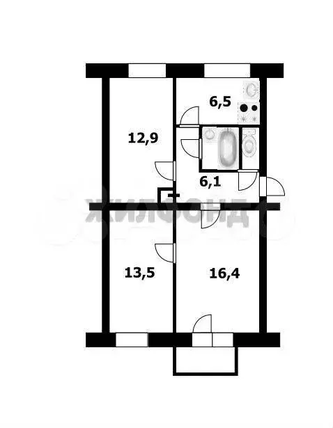 3-к. квартира, 59,1 м, 5/5 эт. - Фото 0