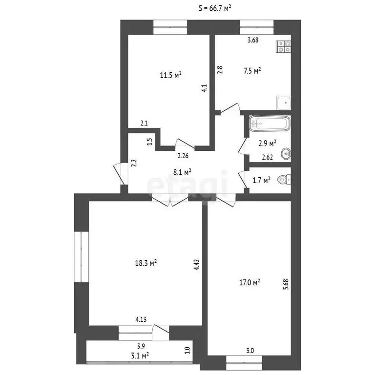 3-комнатная квартира: Заводоуковск, улица Маяковского, 3 (66.7 м) - Фото 1