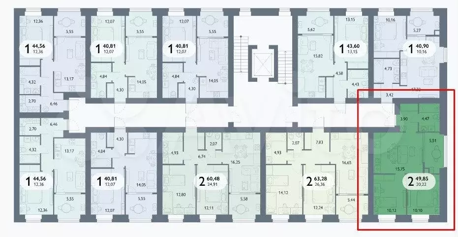 2-к. квартира, 49,9 м, 3/8 эт. - Фото 1