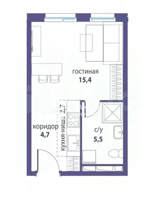 Студия Москва ул. Крузенштерна, 7 (28.2 м) - Фото 2