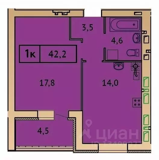 1-к кв. Ивановская область, Иваново Лыжная ул. (42.2 м) - Фото 0