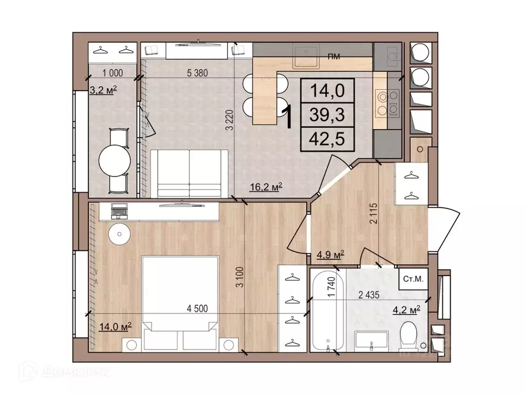 1-к кв. Рязанская область, Рязань Медицинская ул., 3 (42.5 м) - Фото 2