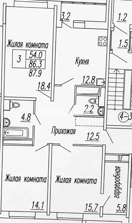 3-к кв. Московская область, Мытищи ул. 2-я Институтская, 28 (85.8 м) - Фото 1
