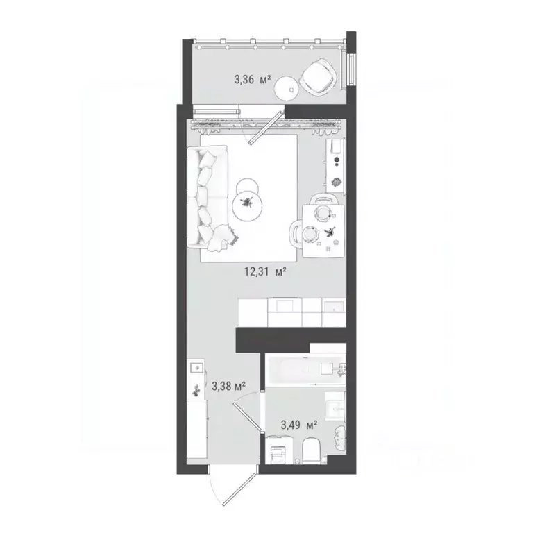 Студия Томская область, Томск ул. Войкова, 51с7 (22.54 м) - Фото 0