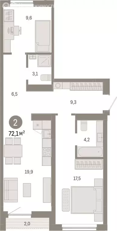 2-комнатная квартира: Новосибирск, Большевистская улица, с49 (72.1 м) - Фото 1