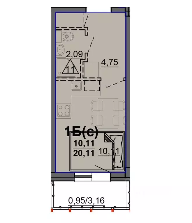 Студия Тверская область, Тверь ул. Медовая, 9к5 (20.3 м) - Фото 1