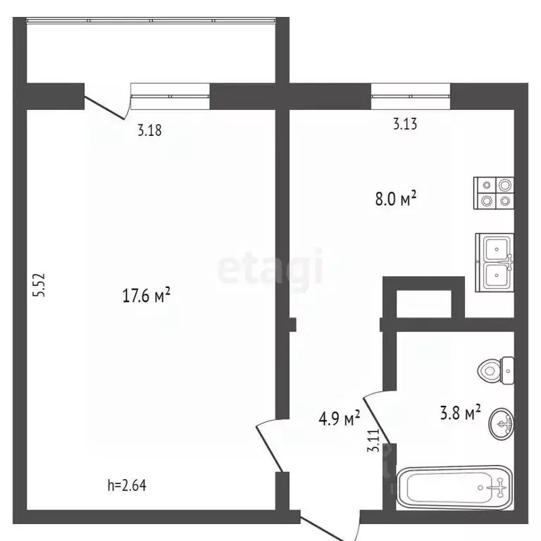1-к кв. Ямало-Ненецкий АО, Ноябрьск просп. Мира, 84А (34.0 м) - Фото 2