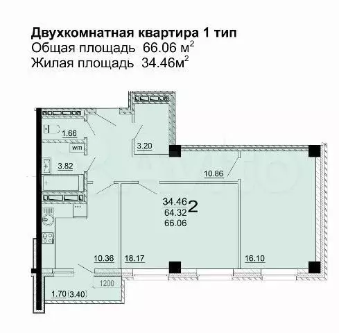 3-к. квартира, 66 м, 6/9 эт. - Фото 1