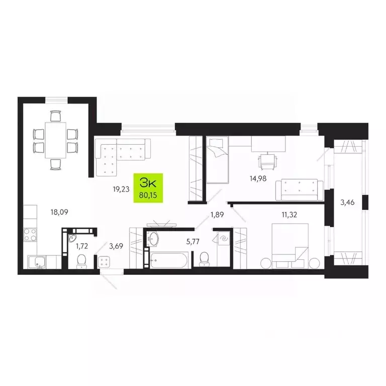 3-к кв. Томская область, Томск Уютный жилой квартал, ул. Маяковского, ... - Фото 1