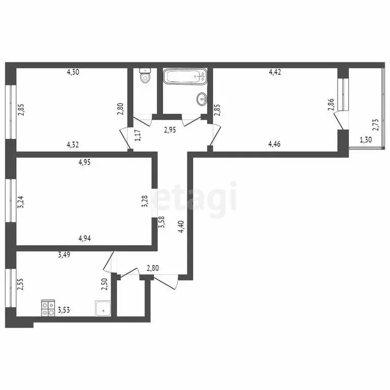 3-комнатная квартира: Стерлитамак, улица Артёма, 127 (66.8 м) - Фото 0
