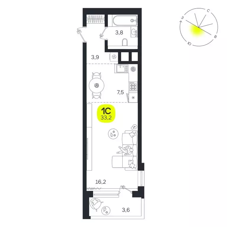 Квартира-студия: Екатеринбург, улица Титова, 19Б (33.2 м) - Фото 0