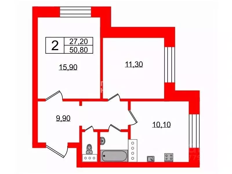 2-к кв. Санкт-Петербург Бухарестская ул., 116к1 (50.8 м) - Фото 1