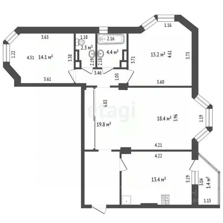 3-к кв. Калининградская область, Калининград Киевская ул., 67 (89.0 м) - Фото 2