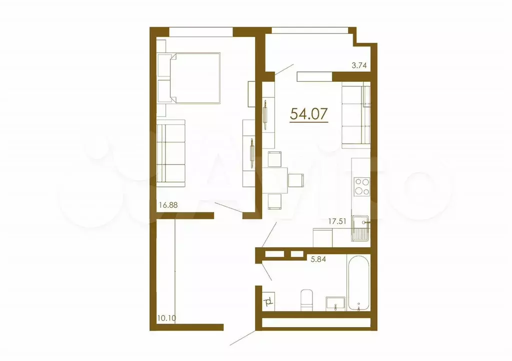 2-к. квартира, 54,1 м, 13/13 эт. - Фото 1