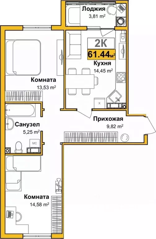 2-к кв. Крым, Симферополь ул. Батурина, 147 (59.54 м) - Фото 0