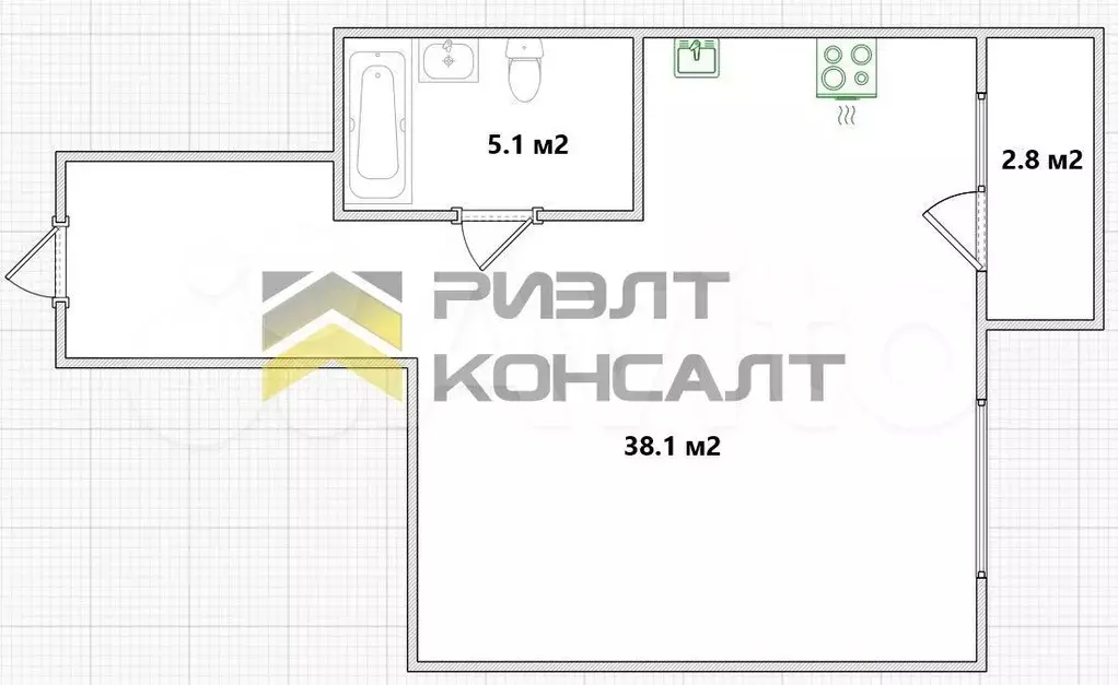 1-к. квартира, 46 м, 5/5 эт. - Фото 0