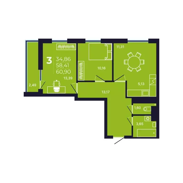 3-комнатная квартира: Уфа, проспект Дружбы Народов, 49 (59.8 м) - Фото 1