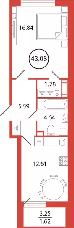 1-к. квартира, 43,1 м, 10/12 эт. - Фото 1