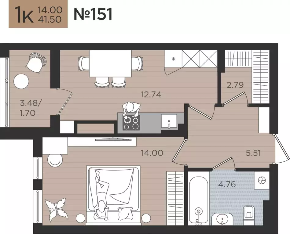 1-к кв. Калининградская область, Калининград Мой Город жилой комплекс ... - Фото 1
