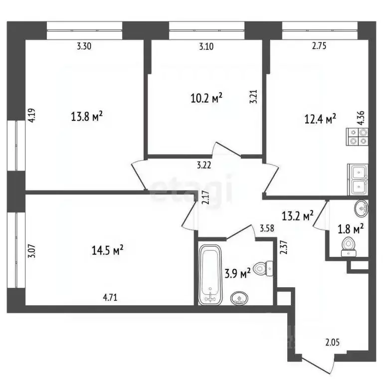 3-к кв. Московская область, Мытищи городской округ, пос. Нагорное ... - Фото 2