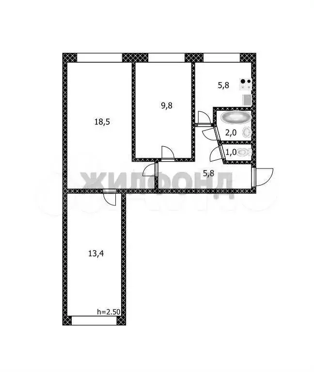 3-к. квартира, 58,7 м, 1/5 эт. - Фото 0
