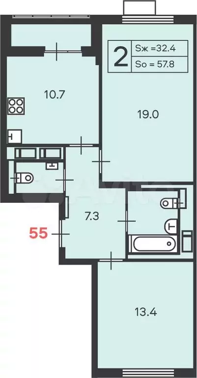 Аукцион: 2-к. квартира, 56,4 м, 12/24 эт. - Фото 0