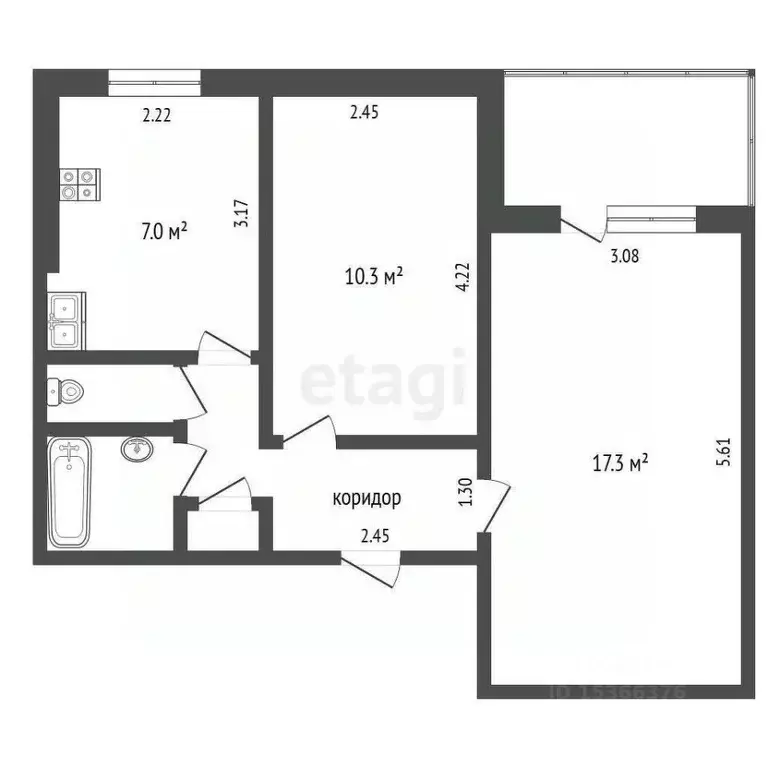 2-к кв. Тюменская область, Тобольск 7-й мкр, 19 (43.7 м) - Фото 2