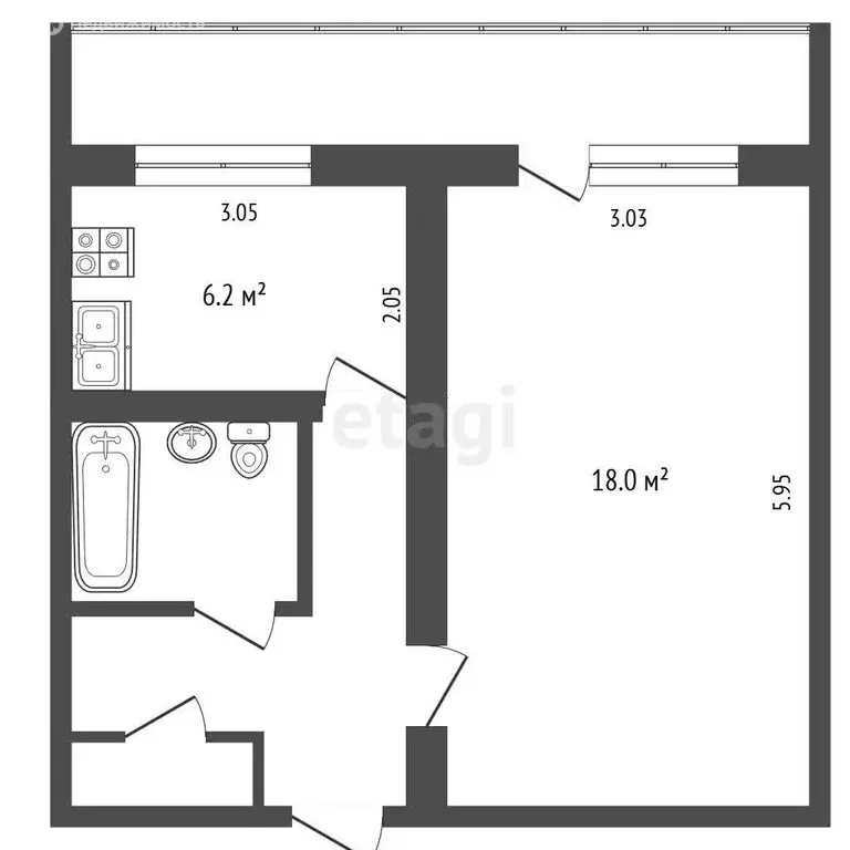 1-комнатная квартира: посёлок Мочалище, Школьная улица, 27 (36.8 м) - Фото 1