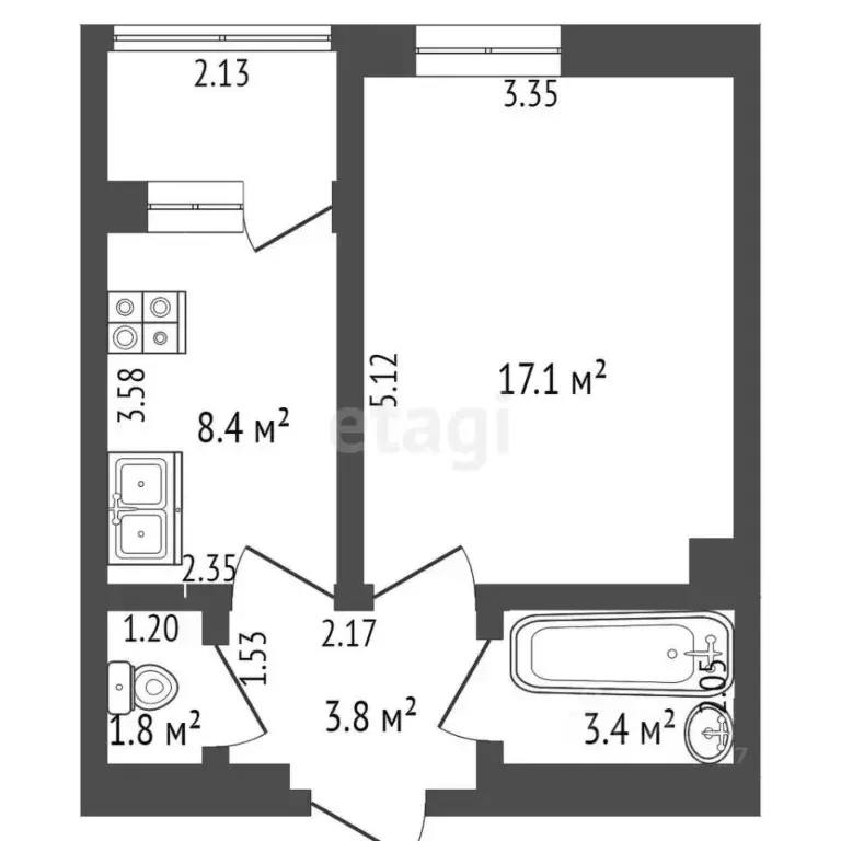 1-к кв. Крым, Симферополь ул. Луговая (34.9 м) - Фото 2