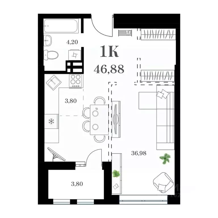 1-к кв. Приморский край, Владивосток ул. Леонова, 54 (46.87 м) - Фото 0