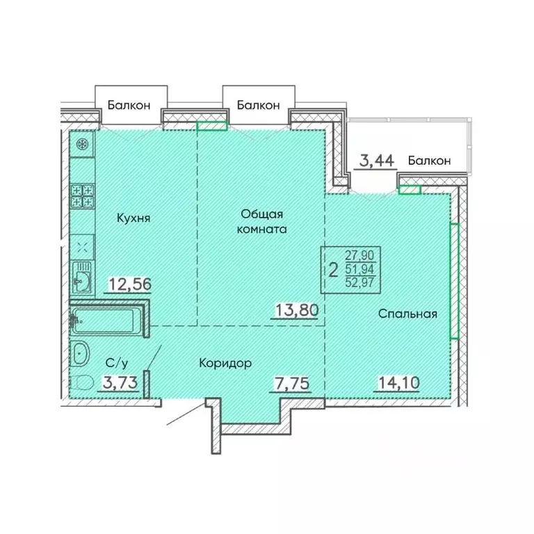 Свободной планировки кв. Бурятия, Улан-Удэ Энергетик мкр,  (52.97 м) - Фото 1