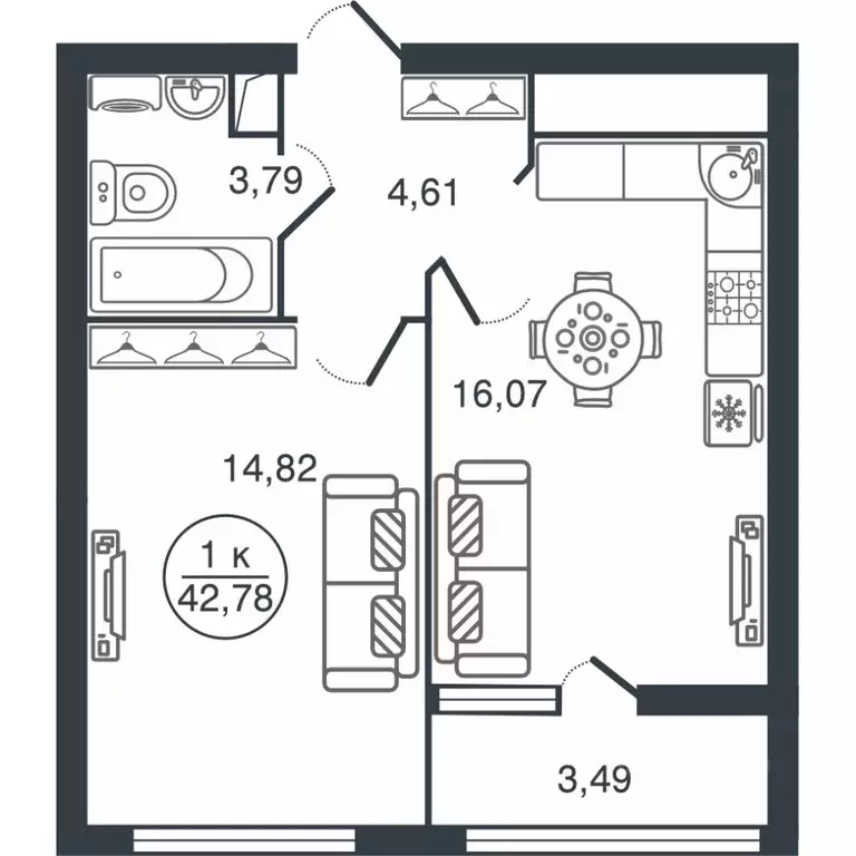 1-к кв. Тверская область, Тверь Бурашевское ш., 60 (42.78 м) - Фото 1