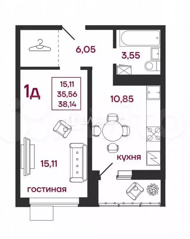 1-комнатная квартира: Пенза, улица Баталина, 31 (38.1 м) - Фото 0