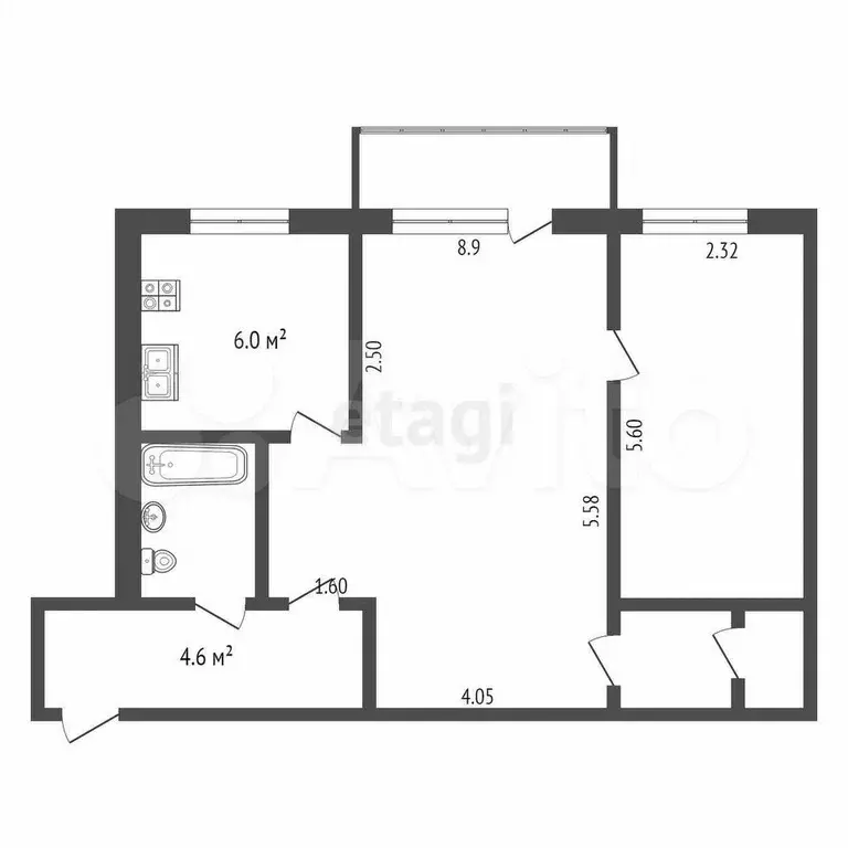 2-к. квартира, 45,3 м, 5/5 эт. - Фото 0