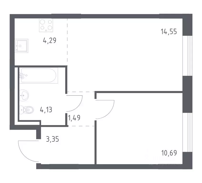 Квартира, 1 комната, 38.5 м - Фото 1