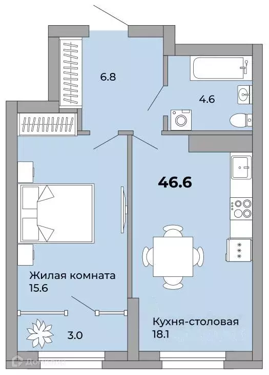 Продаётся 1-к квартира, 47.4 м - Фото 1