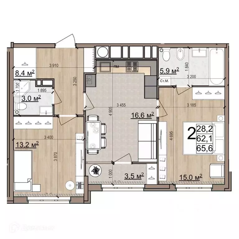 2-к кв. Рязанская область, Рязань Еврокласс жилой комплекс (65.6 м) - Фото 1