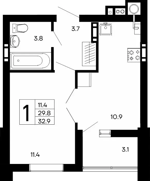 1-комнатная квартира: Феодосия, ш. Симферопольское (32.9 м) - Фото 0