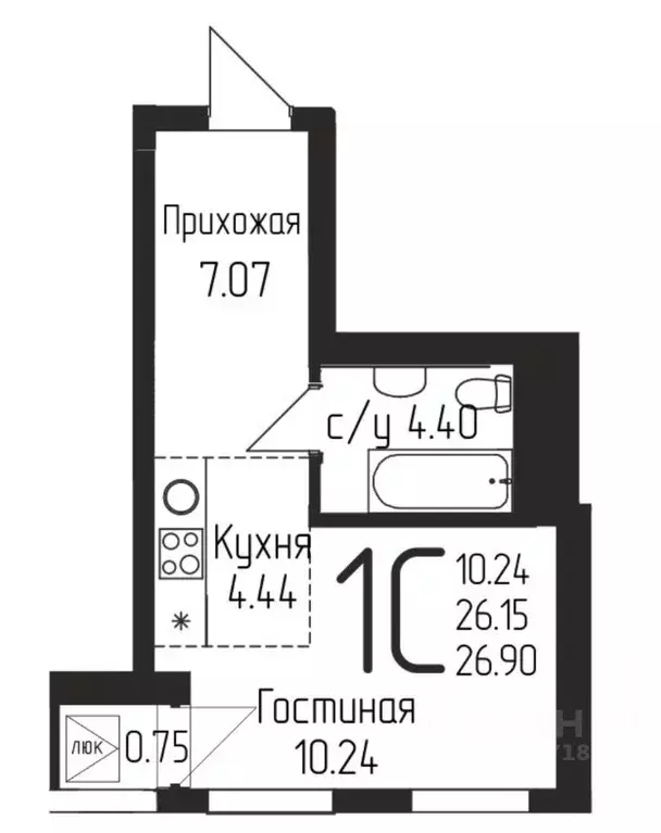 Студия Башкортостан, Уфа ул. Бородинская (27.0 м) - Фото 1