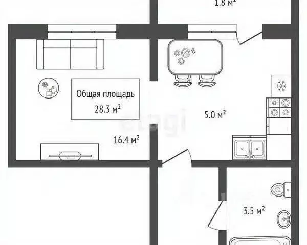 1-к кв. Новосибирская область, Новосибирск ул. Титова, 255/1 (34.0 м) - Фото 0