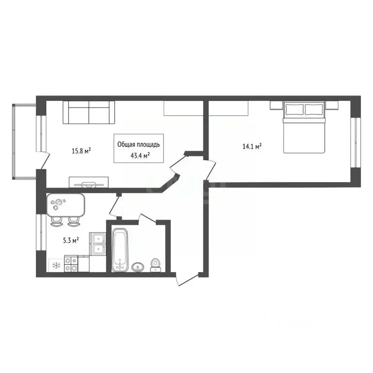 2-к кв. Новосибирская область, Бердск Спортивная ул., 1 (43.4 м) - Фото 1