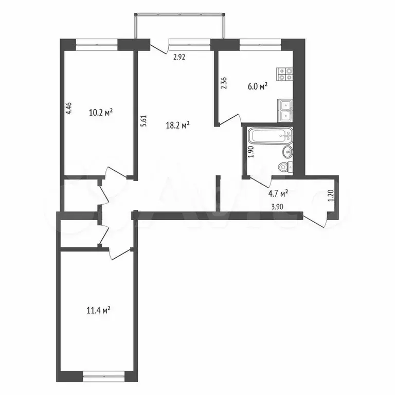 3-к. квартира, 57 м, 3/5 эт. - Фото 0