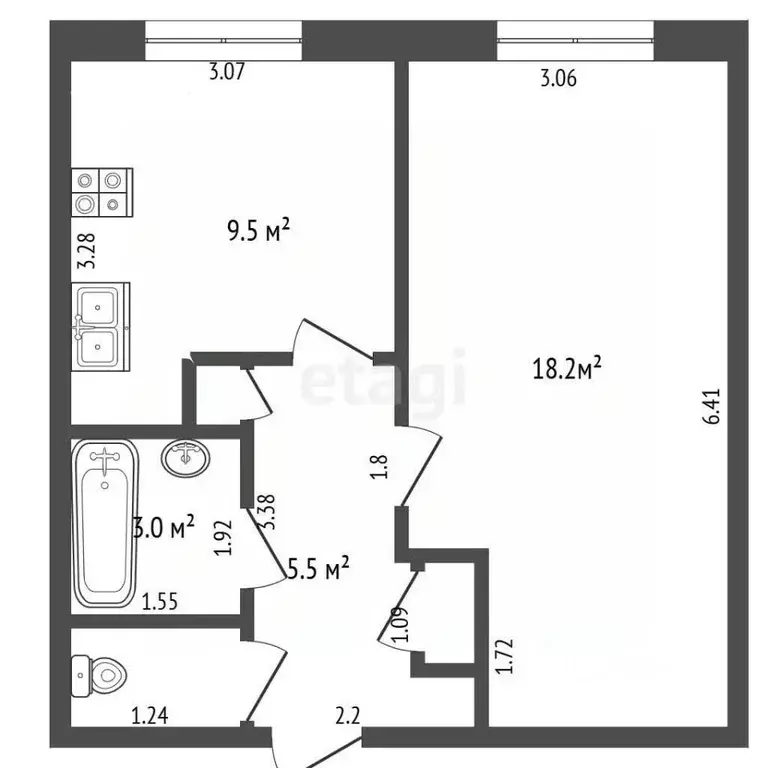 1-к кв. Калужская область, Калуга Куровской мкр, ул. Шахтерская, 3Б ... - Фото 2