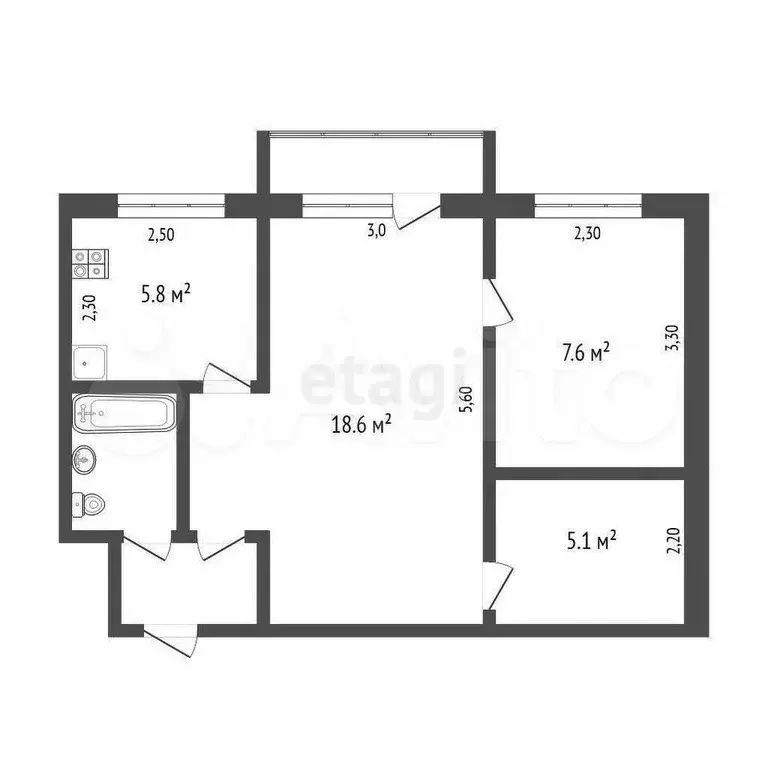 2-к. квартира, 43 м, 5/5 эт. - Фото 0