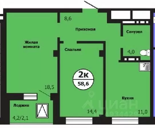 2-к кв. Красноярский край, Красноярск ул. Лесников, 51Б (58.6 м) - Фото 0