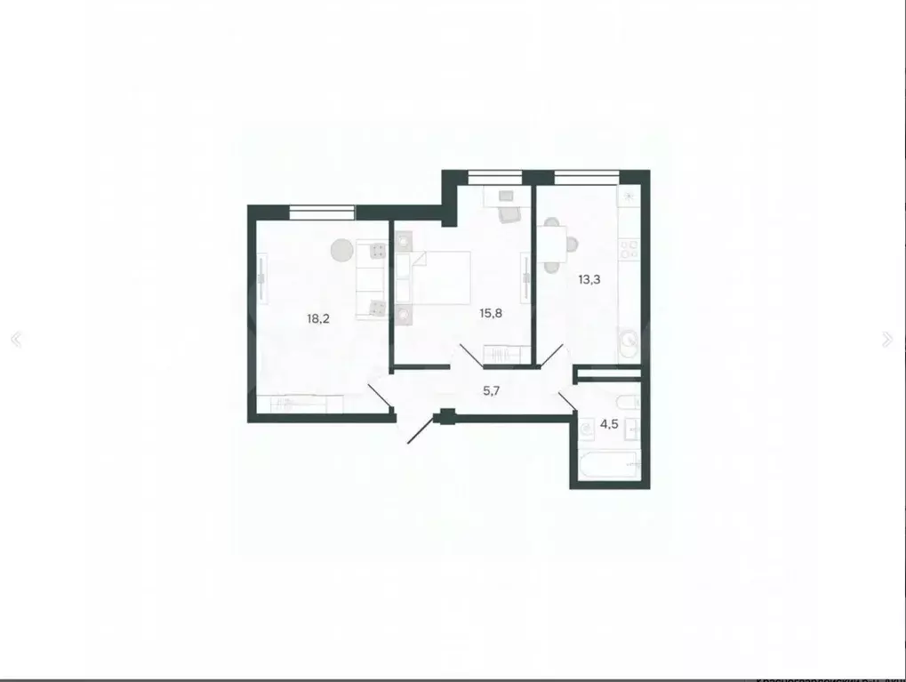 2-к кв. Адыгея, Тахтамукайский район, Яблоновский пгт Шоссейная ул., ... - Фото 2